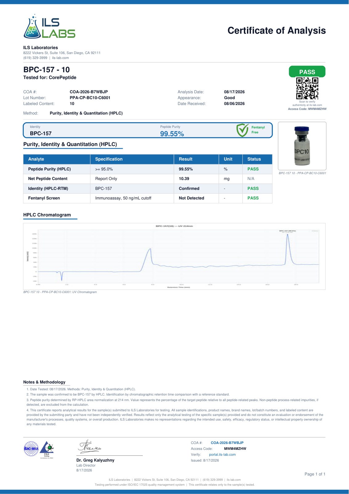 BPC-157 10 MG - COA preview