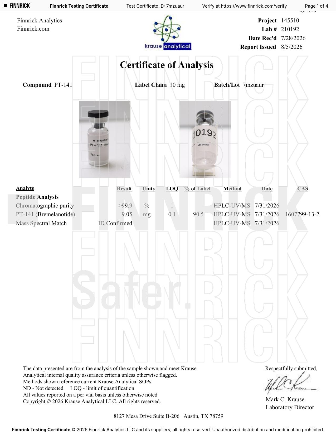 PT-141 10 MG - COA preview